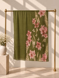 Olive Blossom olive green floral hijab with pink blossoms