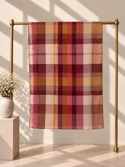 Autumn Rose multicolor plaid hijab in burgundy rose and amber